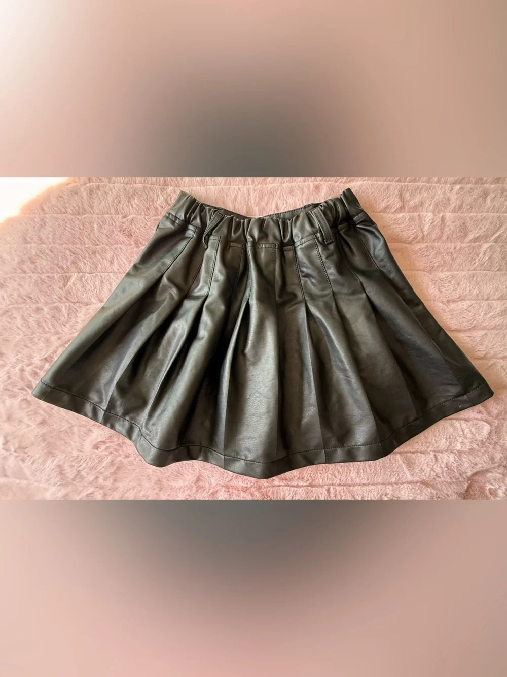 Justice Black Pleated Faux Leather Skater Skirt